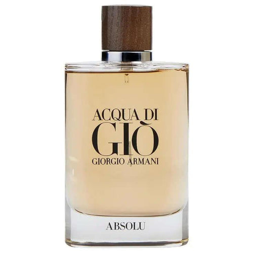 Acqua di Giò Absolu Giorgio Armani men's fragrance bottle with wooden cap.
