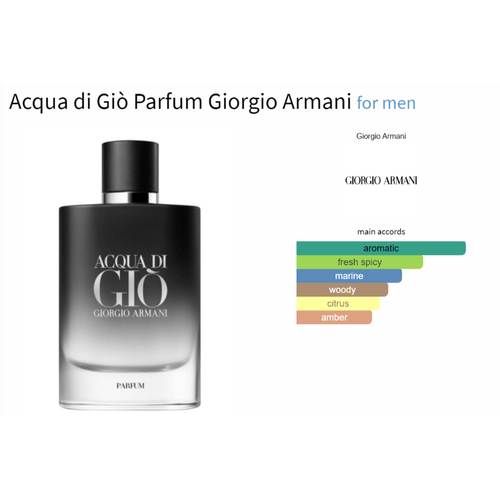 Acqua di Giò Parfum Giorgio Armani for men fragrance sample bottle with aromatic, citrus, and woody notes.
