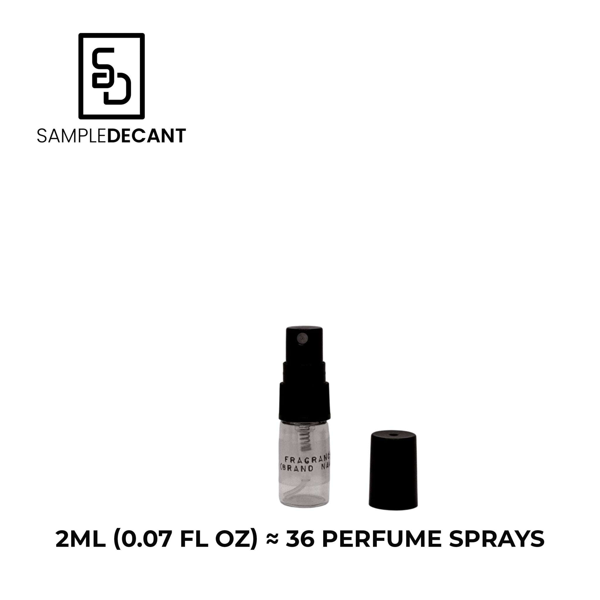 Aventus Creed decant fragrance sample bottle with black cap, 2ml size.