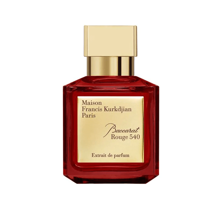 Baccarat Rouge 540 Extrait de Parfum unisex fragrance by Maison Francis Kurkdjian in red bottle with gold cap and label