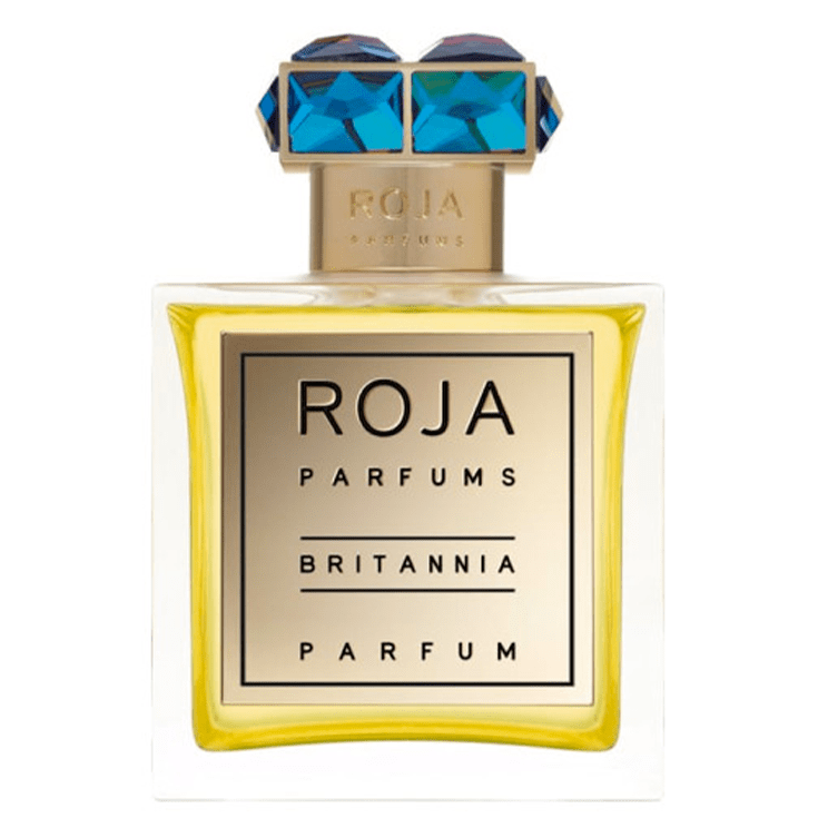 Britannia Roja Dove unisex fragrance sample decant bottle with blue gem cap and golden label parfums