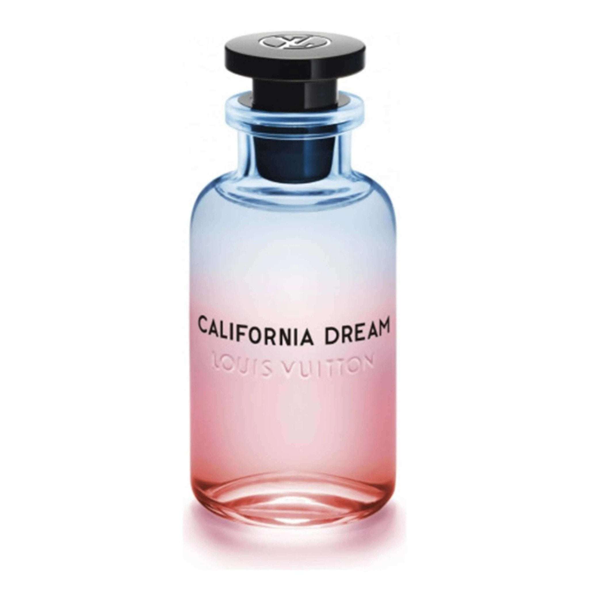 California Dream Louis Vuitton unisex fragrance bottle with gradient pink and blue design