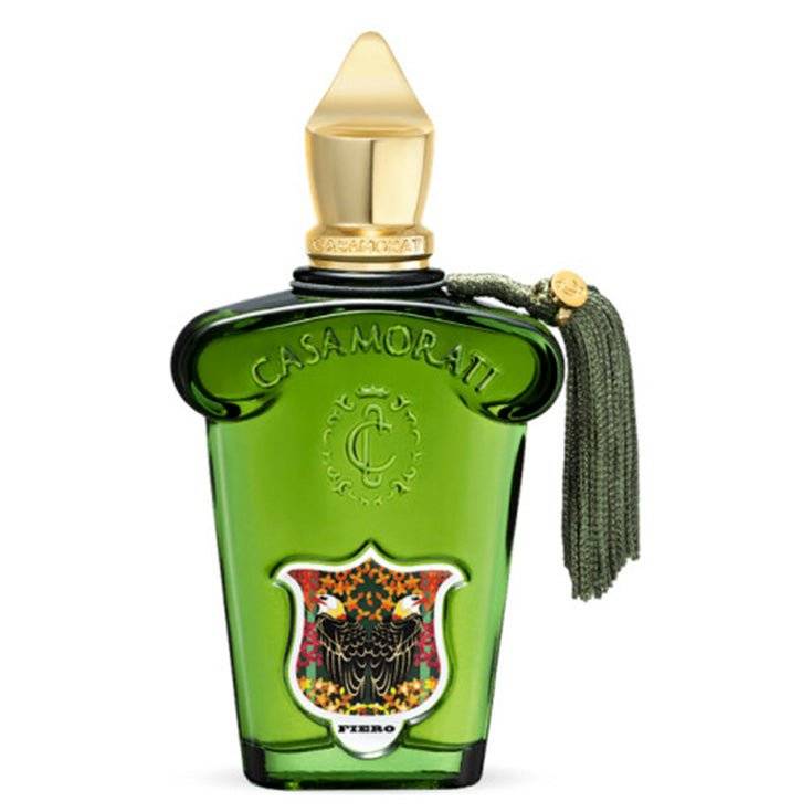 Green Fiero Xerjoff men's fragrance sample decant bottle with gold cap and tassel