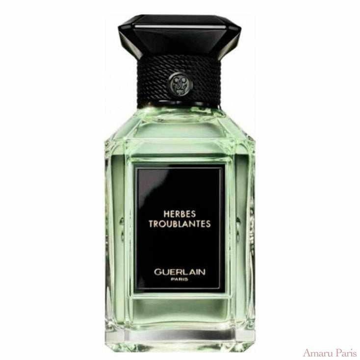 Bottle of Herbes Troublantes unisex citrus aromatic perfume by Guerlain, 2021 fragrance sample decant