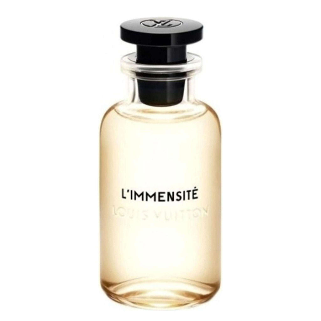 L’Immensité Louis Vuitton fragrance bottle for men against white background.