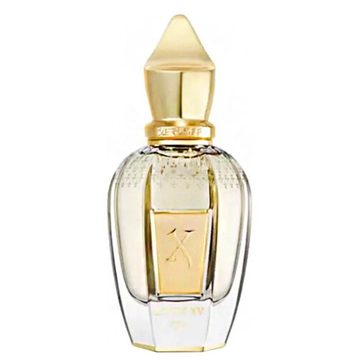 Louis XV 1722 Xerjoff unisex parfum bottle with gold cap and clear glass design