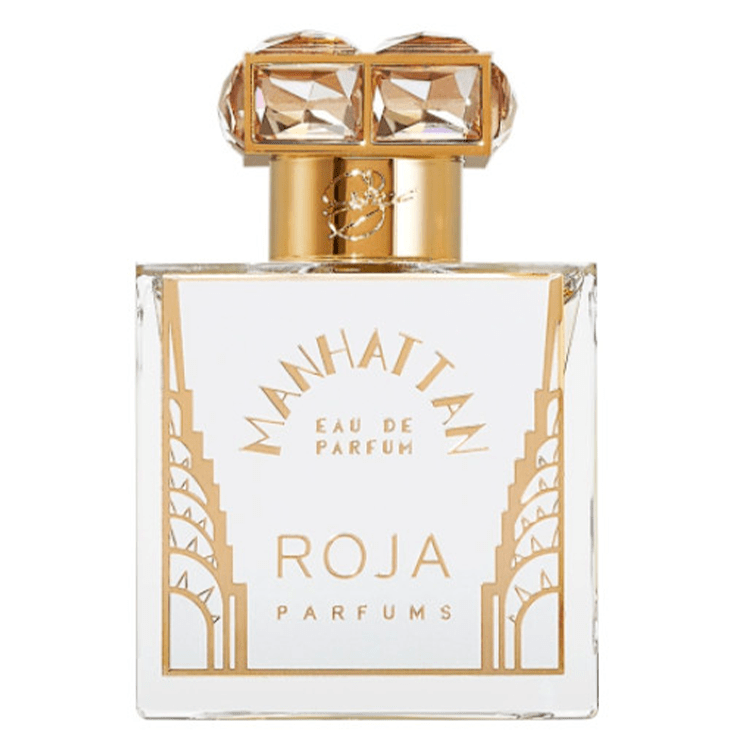 Manhattan Eau de Parfum Roja Dove unisex fragrance sample bottle with gold accents