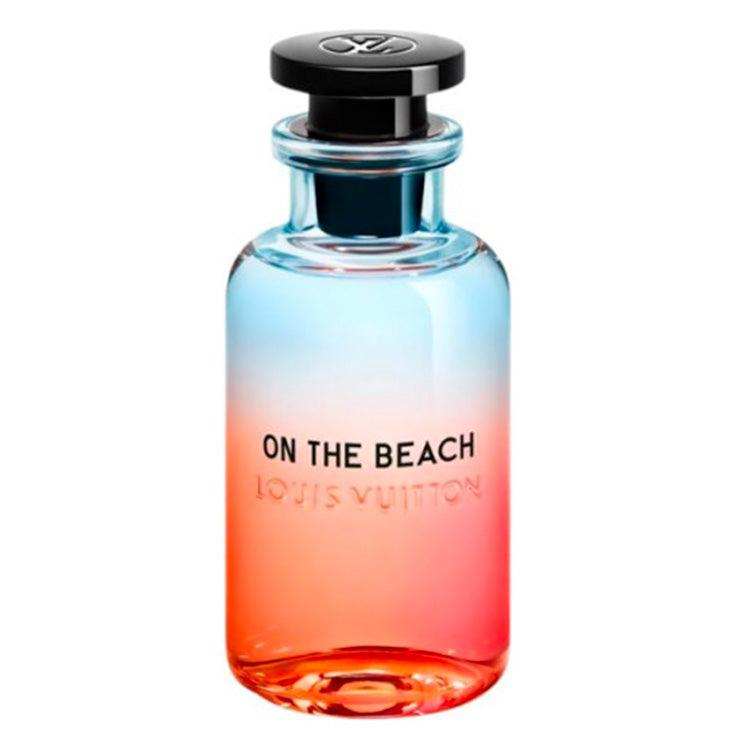 Louis Vuitton On The Beach unisex decant fragrance bottle with gradient blue and orange design.