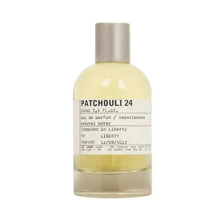 Patchouli 24 Le Labo unisex woody chypre fragrance decant bottle with vanilla, birch, and styrax notes