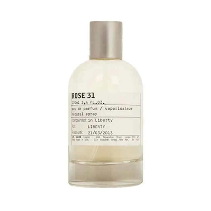 Rose 31 Le Labo unisex fragrance sample bottle with minimalist label and silver cap