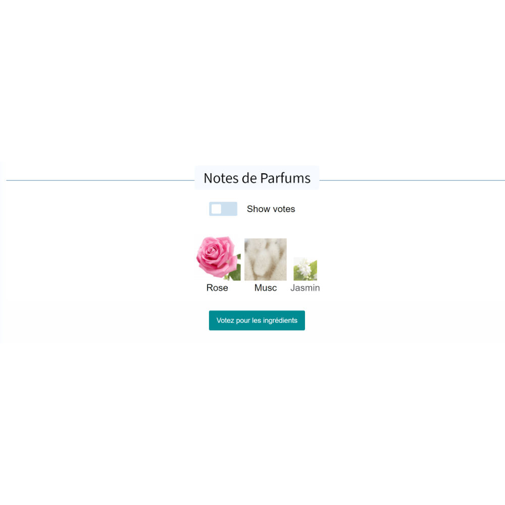Notes de Parfums with rose, musc, and jasmin ingredients for Roses Musk fragrance.