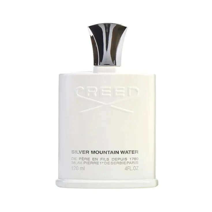 Silver Mountain Water Creed unisex fragrance bottle with silver cap and white packaging
